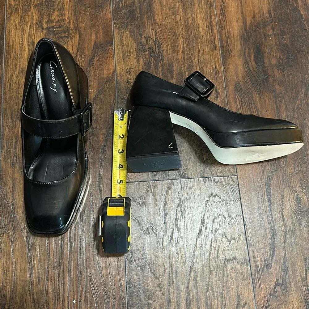 Sam Edelman Circus Dull Distressed Black Platform Patent Leather Block Heeled